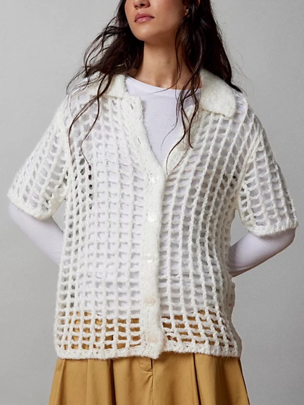 NWOT Urban Outfitters White Osaka Open Knit Polo Sweater Extra Small Streetwear